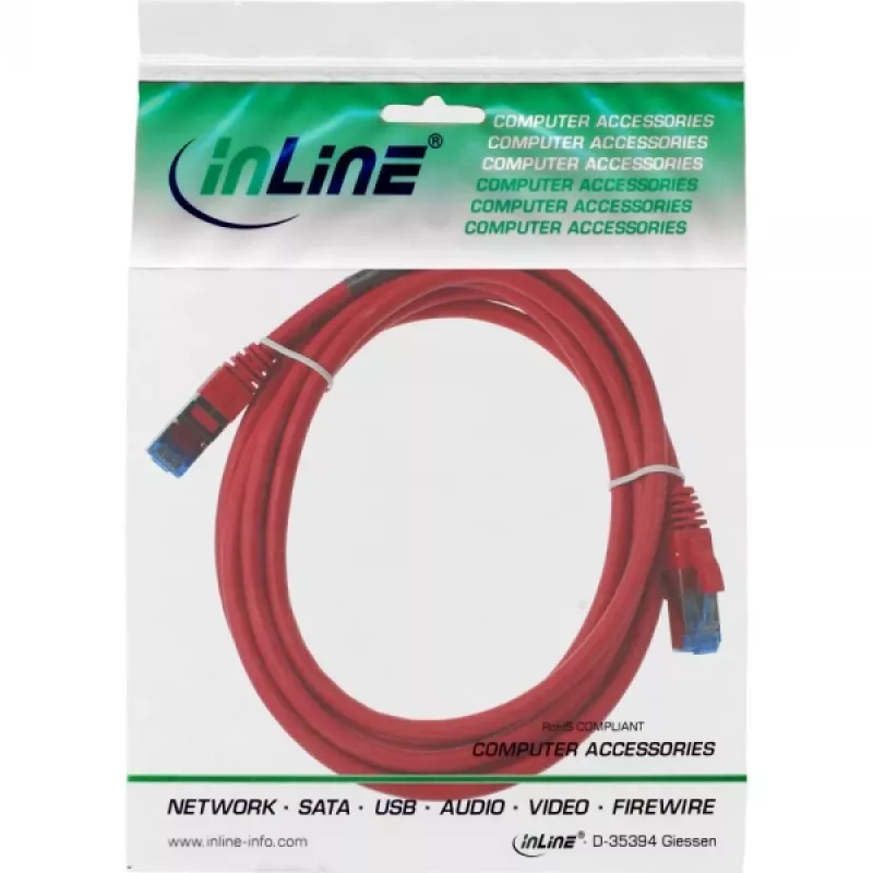 InLine patch-kaapeli S/FTP PiMF Cat.6A halogeeniton 500MHz punainen 2m
