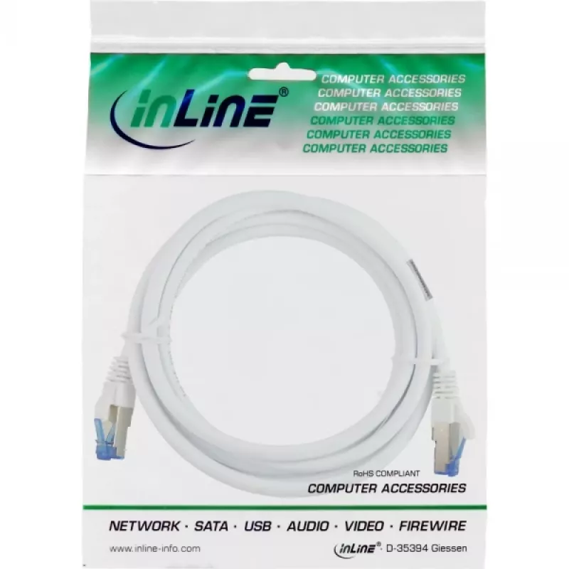 InLine verkkokaapeli S/FTP PiMF Cat.6A halogeeniton 500MHz valkoinen 1.5m