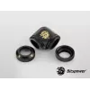 Kompressiokulma BitsPower Carbon musta BP-CBE90DML — messinki 90° liitin, musta carbon-ilme, 1 kpl