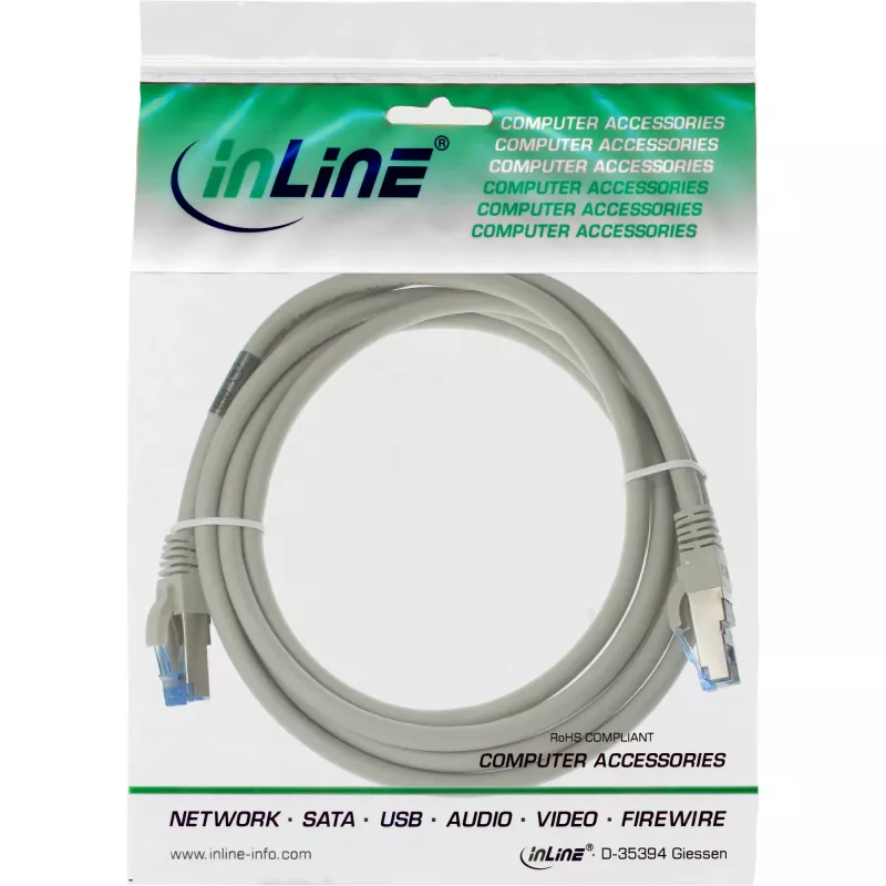 InLine verkkokaapeli S/FTP PiMF Cat.6A halogeeniton 500MHz harmaa 2m