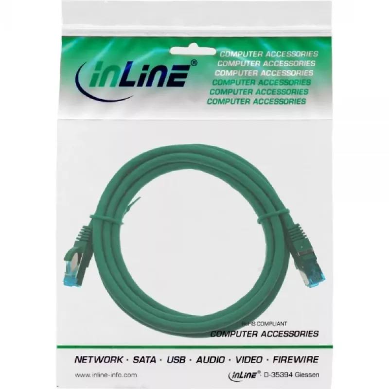 InLine-patch-kaapeli S/FTP PiMF Cat.6A halogeeniton 500MHz vihreä 0,5m