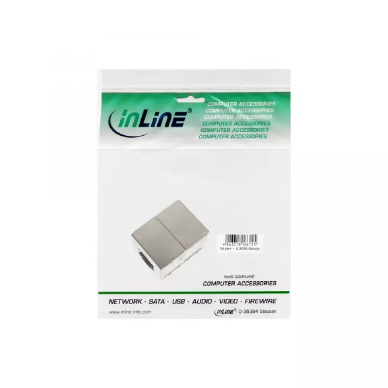 InLine Cat.6 -adapteri, täysin suojattu metalli, 2x RJ45-liitäntä/liitäntä, suora