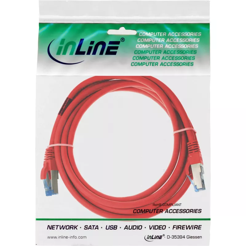 InLine verkkokaapeli S/FTP PiMF Cat.6A halogeeniton 500MHz punainen 1,5 m