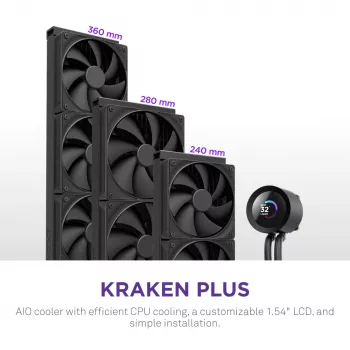 Yhdistelmänestejäähdytin NZXT Kraken Plus 360 12 cm musta Fluid Dynamic Bearing