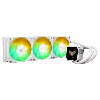 All-in-One-nestekylmä ASUS TUF Gaming LC III 360 ARGB LCD White Edition – 360 mm:n jäähdytin, 3 × 120 mm:n PWM-tuuletin, LCD-näyttö, valkoinen
