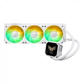 All-in-One-nestekylmä ASUS TUF Gaming LC III 360 ARGB LCD White Edition – 360 mm:n jäähdytin, 3 × 120 mm:n PWM-tuuletin, LCD-näyttö, valkoinen