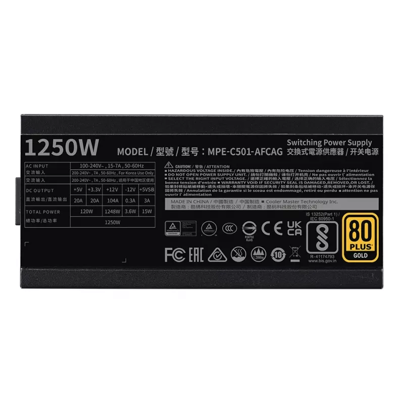 COOLER MASTER virtalähde Mwe 1250 V2 Gold täysmodulaarinen 1250 W ATX musta