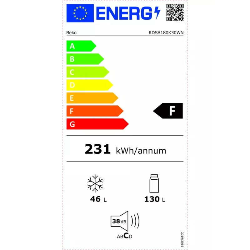 Beko RDSA180K30WN jää-pakastinyhdistelmä, vapaasti seisova, 176 l, valkoinen