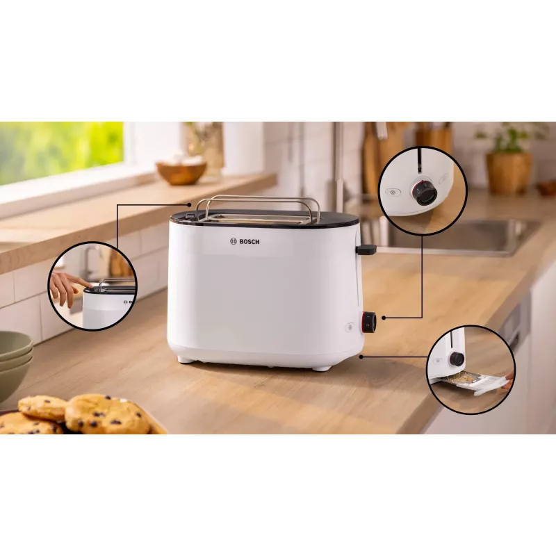Bosch TAT2M121 leivänpaahdin 6 2 viipaletta 950 W valkoinen