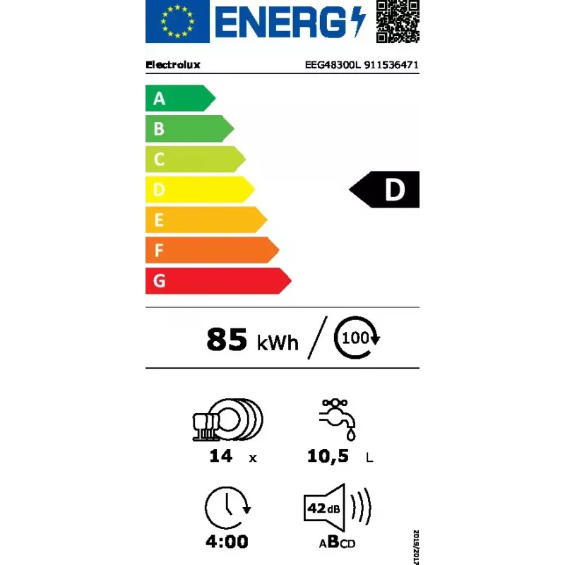 Electrolux EEG48300L kalusteisiin asennettava astianpesukone — 14 astiastoa, 42 dB, 60 cm