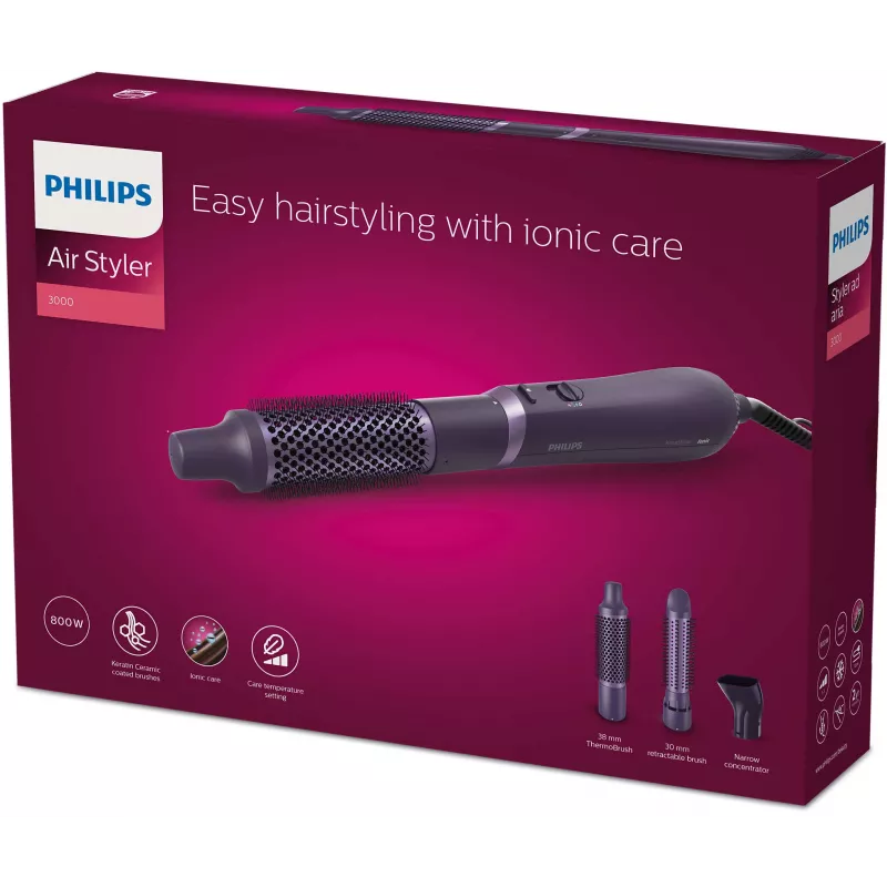 Hiustenmuotoilusetti Philips 3000 series BHA305/00 — 800 W, 3 lämpötasoa, 3 päätä, violetti
