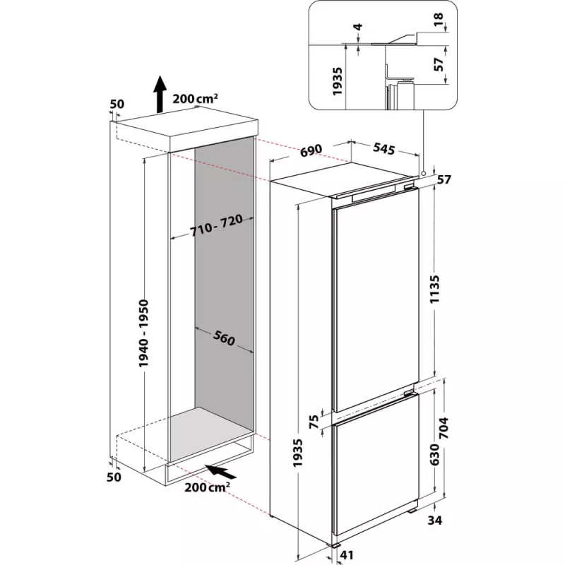 Whirlpool SP40 812 EU 2 kalusteisiin asennettava 400 l valkoinen