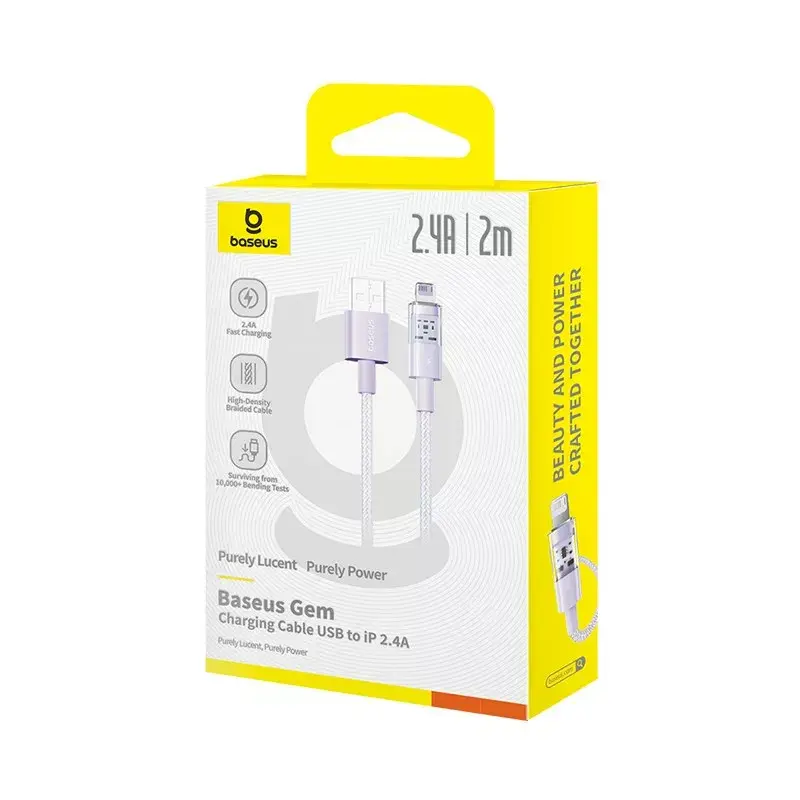 USB-latauskaapeli Baseus Gem P10373003511-01 — 2 m, 2,4 A, USB-A Lightning, violetti