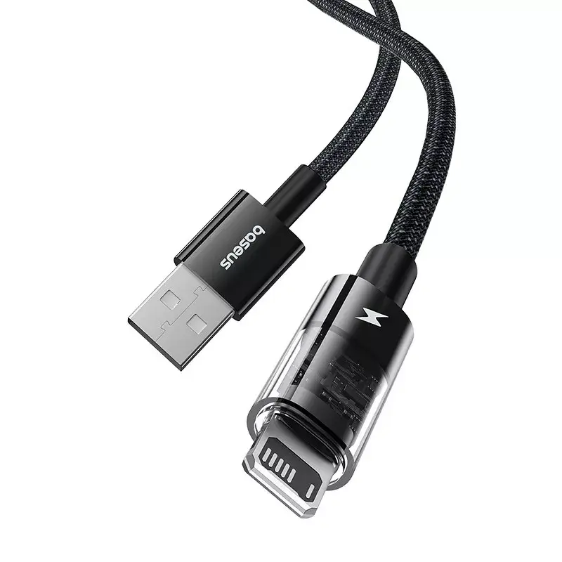 USB-latauskaapeli Baseus Gem P10373003111-00, 1 m, 2,4 A, nylonpäällyste, Lightning, USB-A, musta