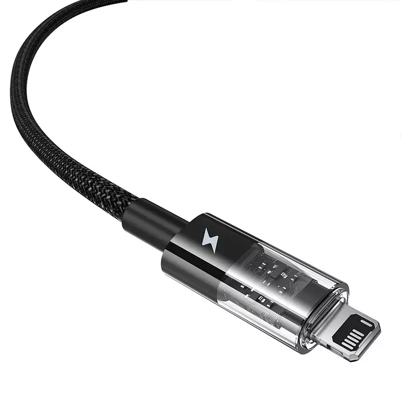 USB-latauskaapeli Baseus Gem P10373003111-00, 1 m, 2,4 A, nylonpäällyste, Lightning, USB-A, musta