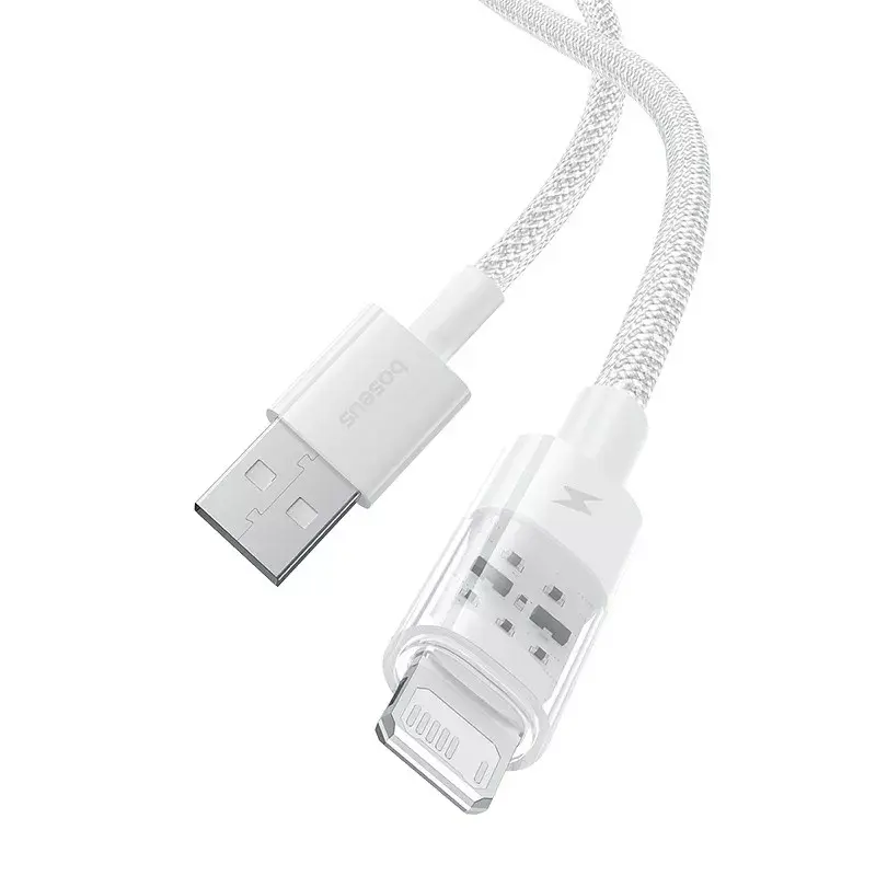 USB-latauskaapeli Baseus Gem P10373003211-00, 1 m, 2,4 A, Lightning/USB-A, valkoinen, nylonpäällyste