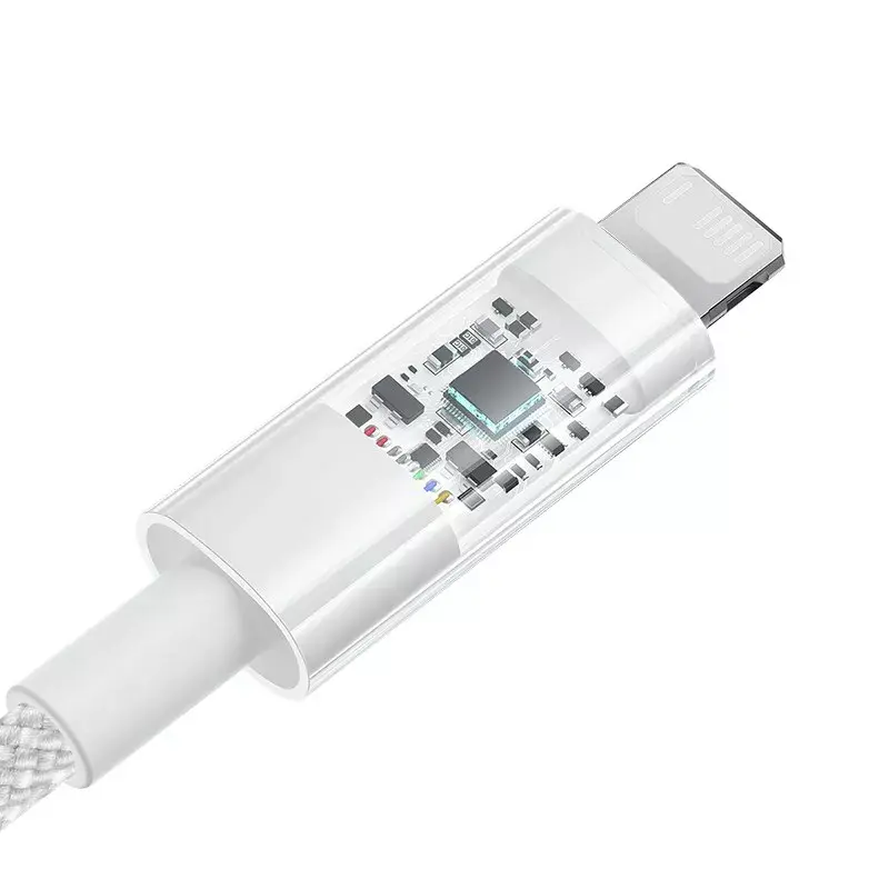 USB-latauskaapeli Baseus Gem P10373003211-00, 1 m, 2,4 A, Lightning/USB-A, valkoinen, nylonpäällyste