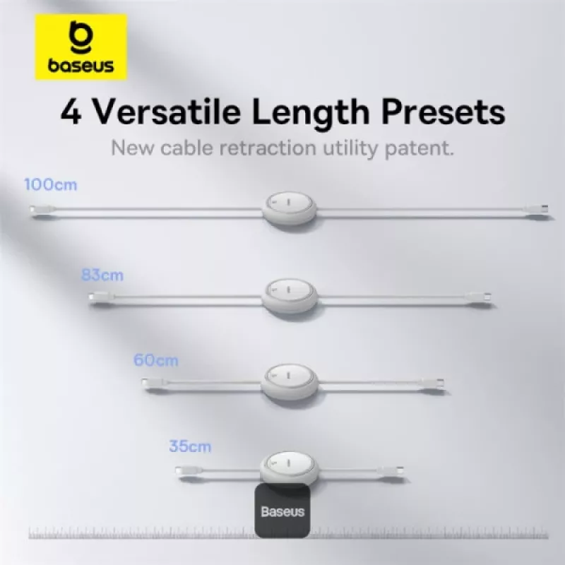 BASEUS Free2pull Expandable USB C To Ip Ligtning Fast Charging kaapeli 1 M 20 W valkoinen