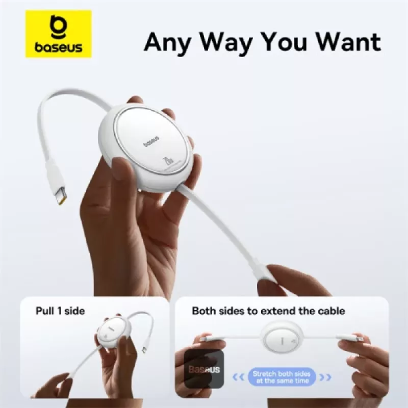 BASEUS Free2pull Expandable USB C To Ip Ligtning Fast Charging kaapeli 1 M 20 W valkoinen