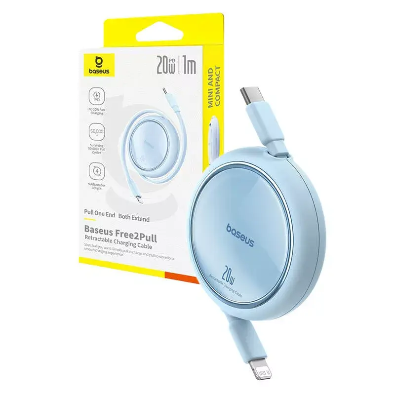 USB-C Lightning kaapeli Baseus Free2Pull 20 W, 1 m, sininen, 480 Mbit/s, USB PD