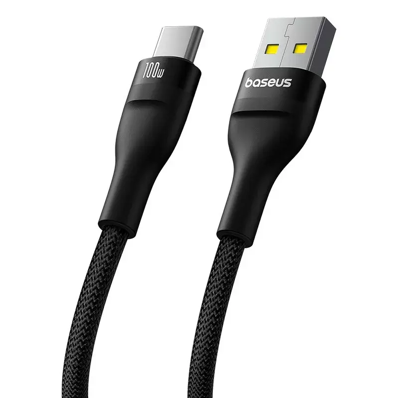 USB-A–USB-C-kaapeli Baseus Flash 2 1m 100W musta, USB PD, 480 Mbit/s, nailon