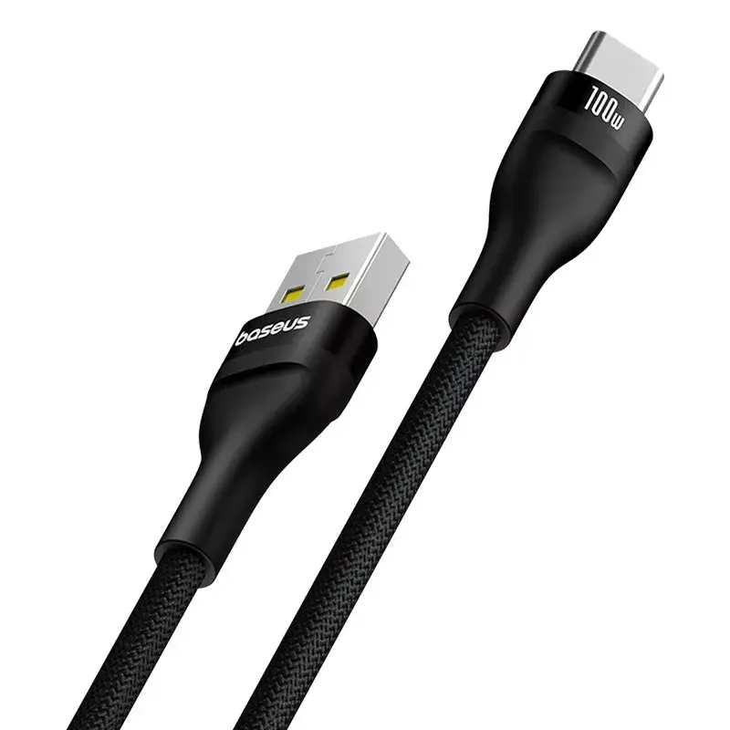 USB-A–USB-C-kaapeli Baseus Flash 2 1m 100W musta, USB PD, 480 Mbit/s, nailon