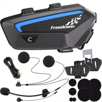Moottoripyörän puhelinjärjestelmä-headset FreedConn FX musta — Bluetooth 5.0, IP67, kantama 2000 m, 30 h puheaika