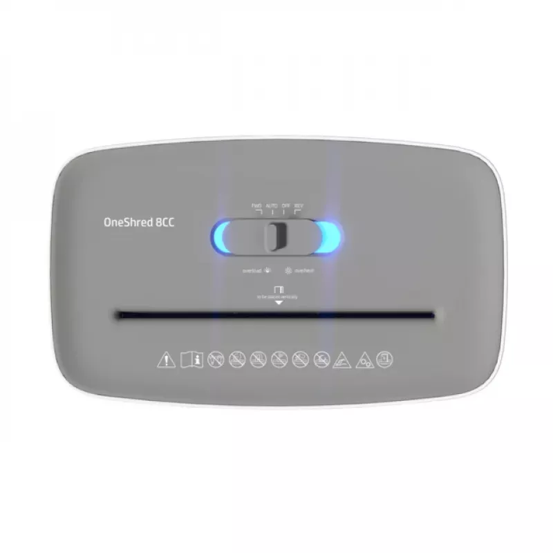 HP OneShred 8CC 2801 paperinsilppuri, mikrosilppu 5x18 mm, P-4, 8 arkkia, 15 l, 68 dB, vaaleanharmaa
