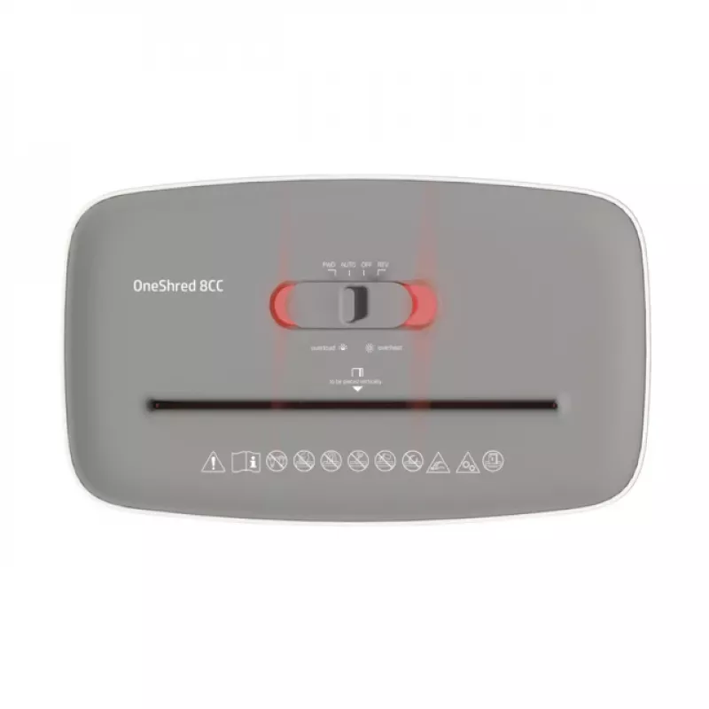 HP OneShred 8CC 2801 paperinsilppuri, mikrosilppu 5x18 mm, P-4, 8 arkkia, 15 l, 68 dB, vaaleanharmaa