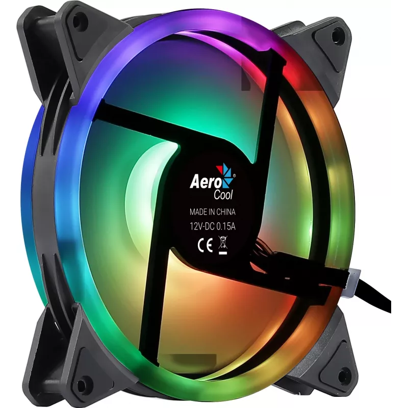 Aerocool DUO14 PC-tuuletin 14cm ARGB LED Dual Ring tärinänvaimennus 6-Pin musta
