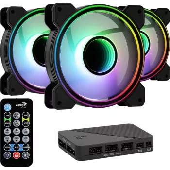 Aerocool MIRAGE12PRO sarja 3xTuuletin PC 12cm ARGB 6 Pins Hub hiljainen musta