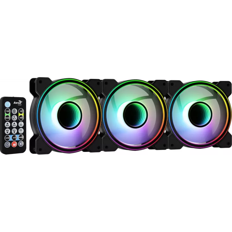 Aerocool MIRAGE12PRO sarja 3xTuuletin PC 12cm ARGB 6 Pins Hub hiljainen musta