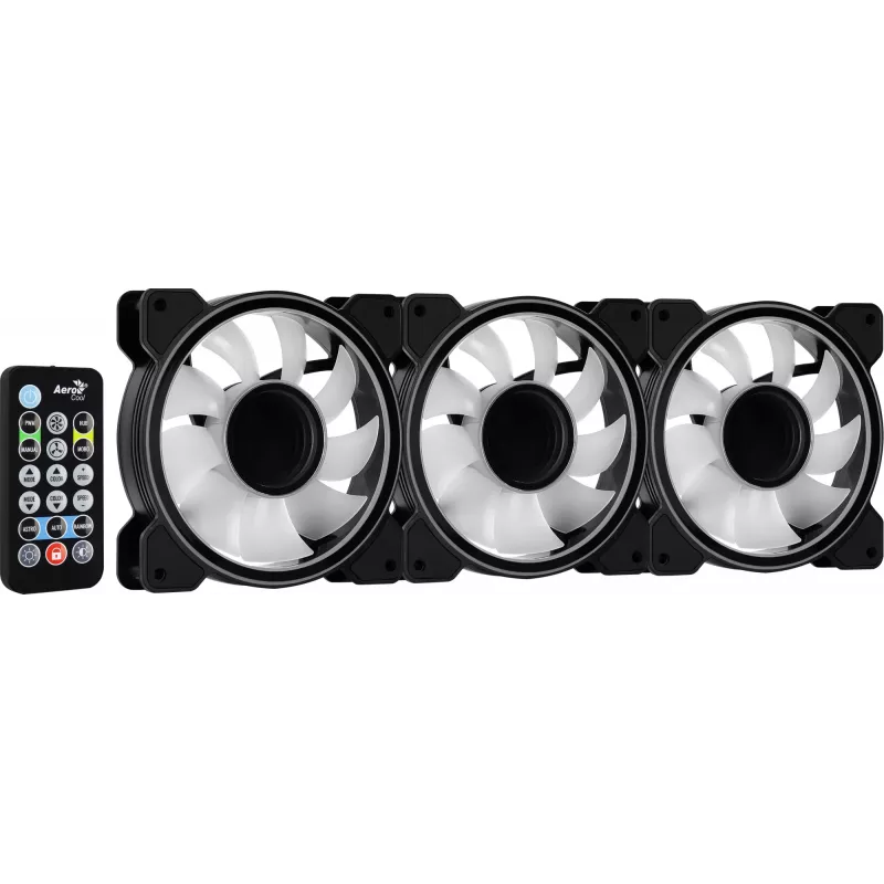 Aerocool MIRAGE12PRO sarja 3xTuuletin PC 12cm ARGB 6 Pins Hub hiljainen musta