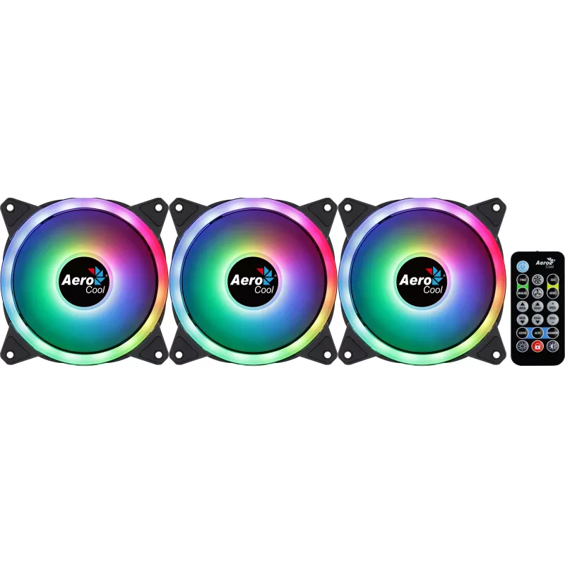 Aerocool DUO12PRO sarja 3x tuuletin 12 cm ARGB LED Dual-Ring tärinänvaimennus 6 Pins, musta