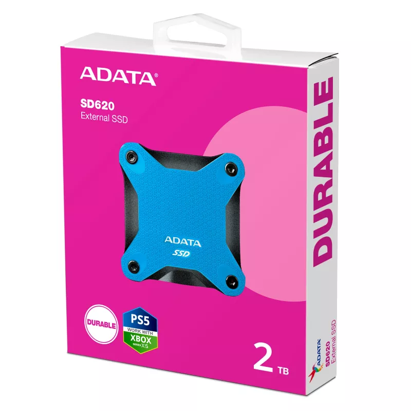 Kannettava SSD ADATA SD620 2 TB USB 3.2 Gen 2 (Micro-B) sininen/musta — 520/460 MB/s, 80×80×15,2 mm