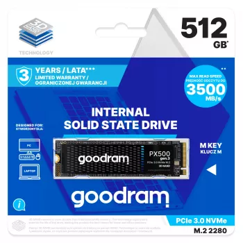 Goodram PX500 GEN.3 SSDPR-PX500-512-80-G3 sisäinen SSD-kiintolevy 512 GB M.2 PCI Express 3.0 NVMe 3D NAND