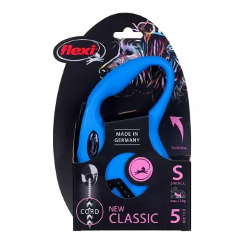 Flexi New Classic S -flexi, naru, 5 m, yksittäinen hihna, sininen, enimmäiskuormitus 12 kg