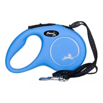 Flexi New Classic S -flexi, naru, 5 m, yksittäinen hihna, sininen, enimmäiskuormitus 12 kg
