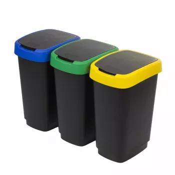 Kolmiosainen jätteiden lajittelija rotho Twist 3 × 25 l (teknopolymeeri, musta, 252×333×476 mm)