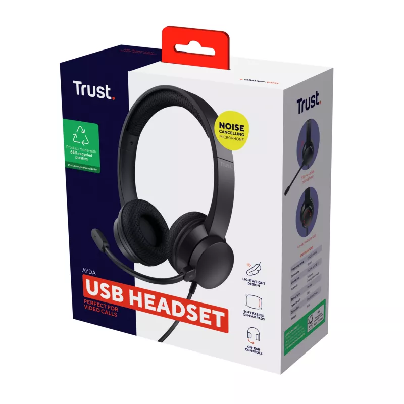 Trust Ayda -kuulokemikrofoni, langallinen, panta, puhelut/musiikki, USB Type-A, musta