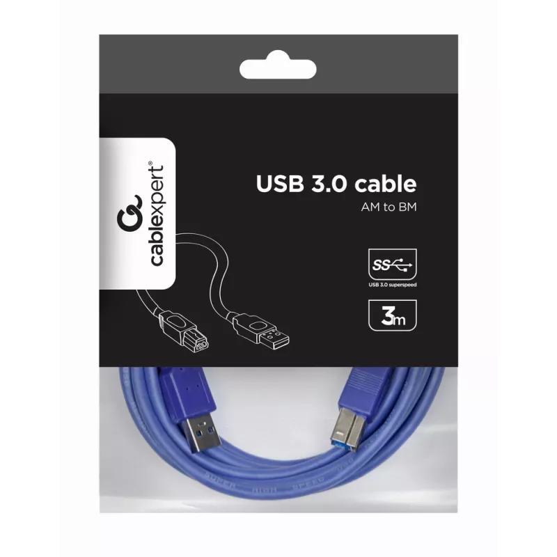 GEMBIRD USB 3.0 -kaapeli A-uros B-urokseen 3 m – sininen