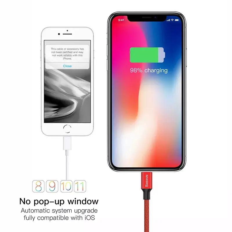 USB-A-Lightning-kaapeli Baseus Yiven 1,8 m, 2 A lähtö, punainen, termoplastisesta elastomeerista valmistettu vaippa