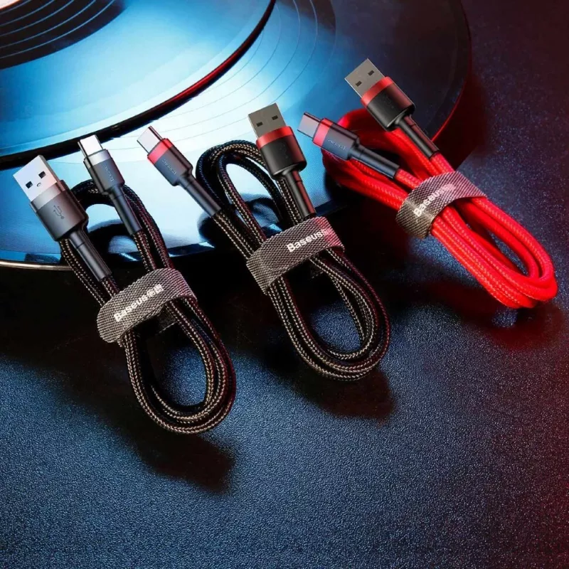 BASEUS punottu Cafule-pikalatauskaapeli - USB Type-A - Type-C 2A - 2 m - musta (nylon)
