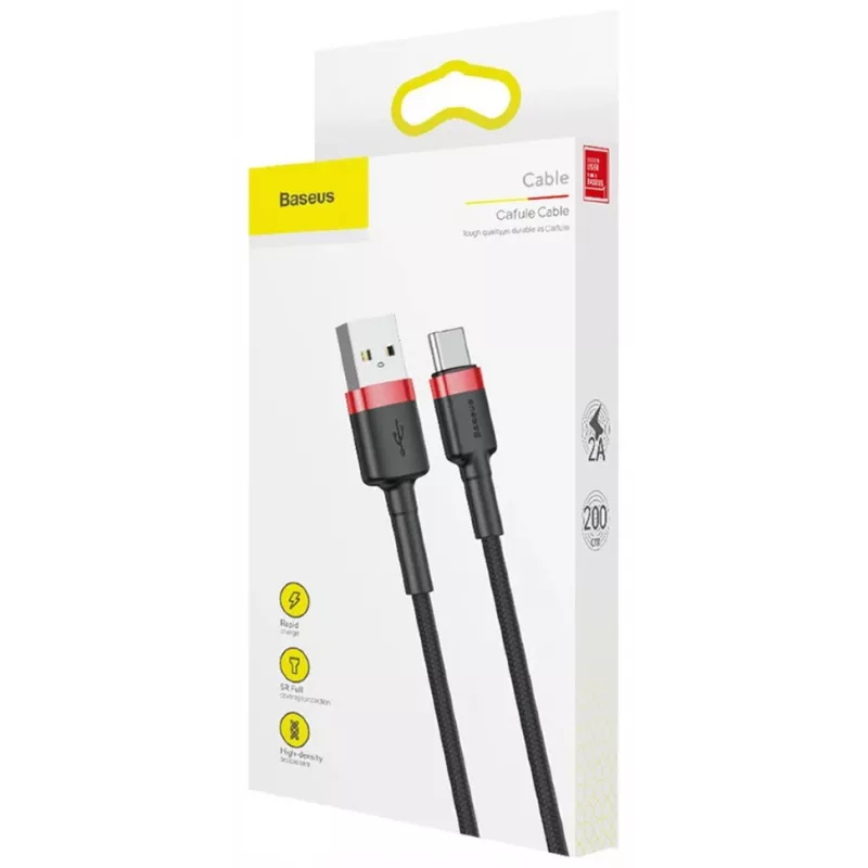 BASEUS punottu Cafule-pikalatauskaapeli - USB Type-A - Type-C 2A - 2 m - musta (nylon)