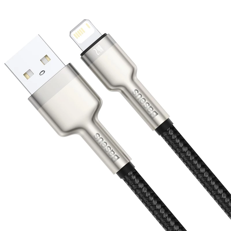 BASEUS Fast Charge Cafule tiedonsiirtokaapeli - USB Type-A - Lightning - 480 Mbit/s (2,4 A PD) - 1 m - musta