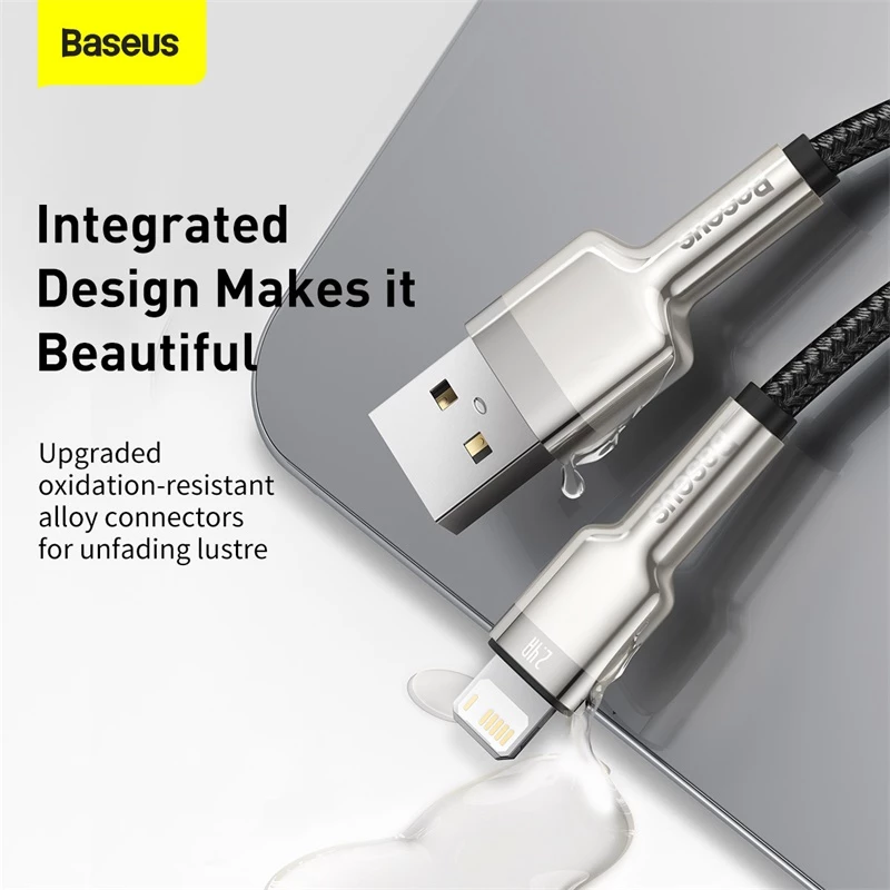 BASEUS Fast Charge Cafule tiedonsiirtokaapeli - USB Type-A - Lightning - 480 Mbit/s (2,4 A PD) - 1 m - musta