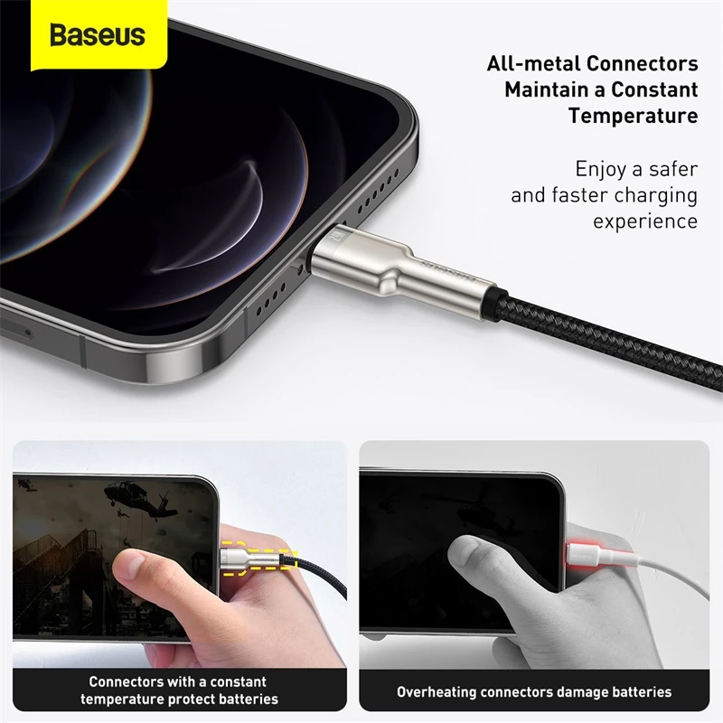 BASEUS Fast Charge Cafule tiedonsiirtokaapeli - USB Type-A - Lightning - 480 Mbit/s (2,4 A PD) - 1 m - musta