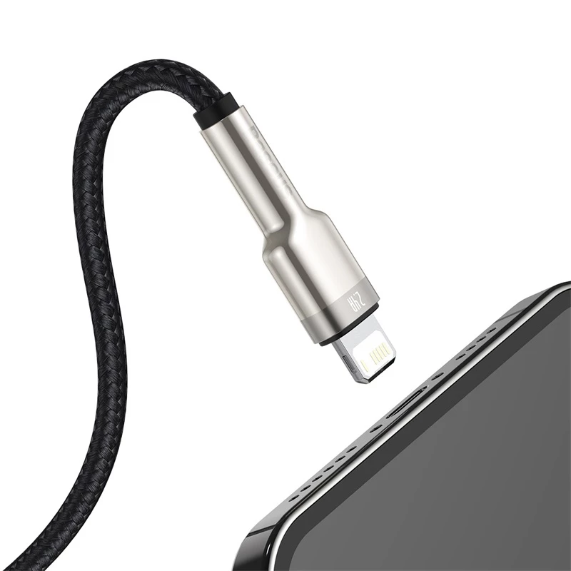 BASEUS Fast Charge Cafule tiedonsiirtokaapeli - USB Type-A - Lightning - 480 Mbit/s (2,4 A PD) - 1 m - musta