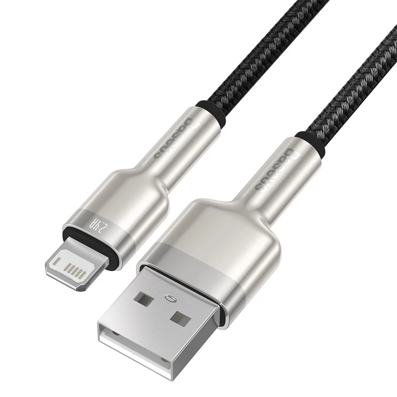 BASEUS Fast Charge Cafule tiedonsiirtokaapeli - USB Type-A - Lightning - 480 Mbit/s (2,4 A PD) - 1 m - musta