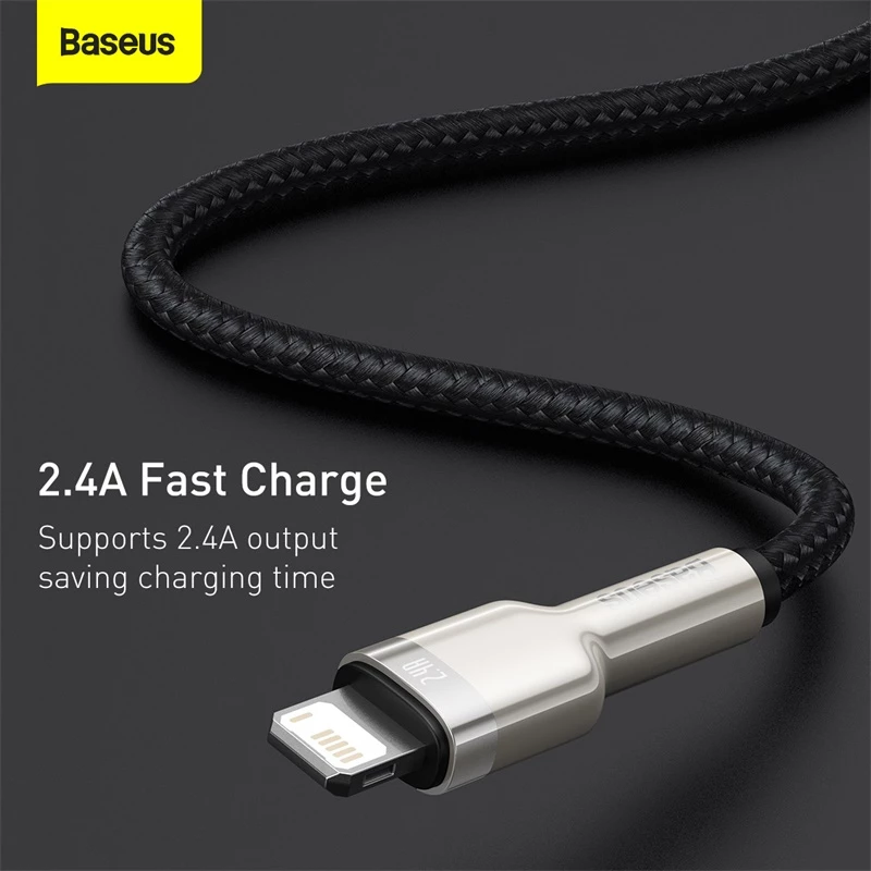 BASEUS Fast Charge Cafule tiedonsiirtokaapeli - USB Type-A - Lightning - 480 Mbit/s (2,4 A PD) - 1 m - musta
